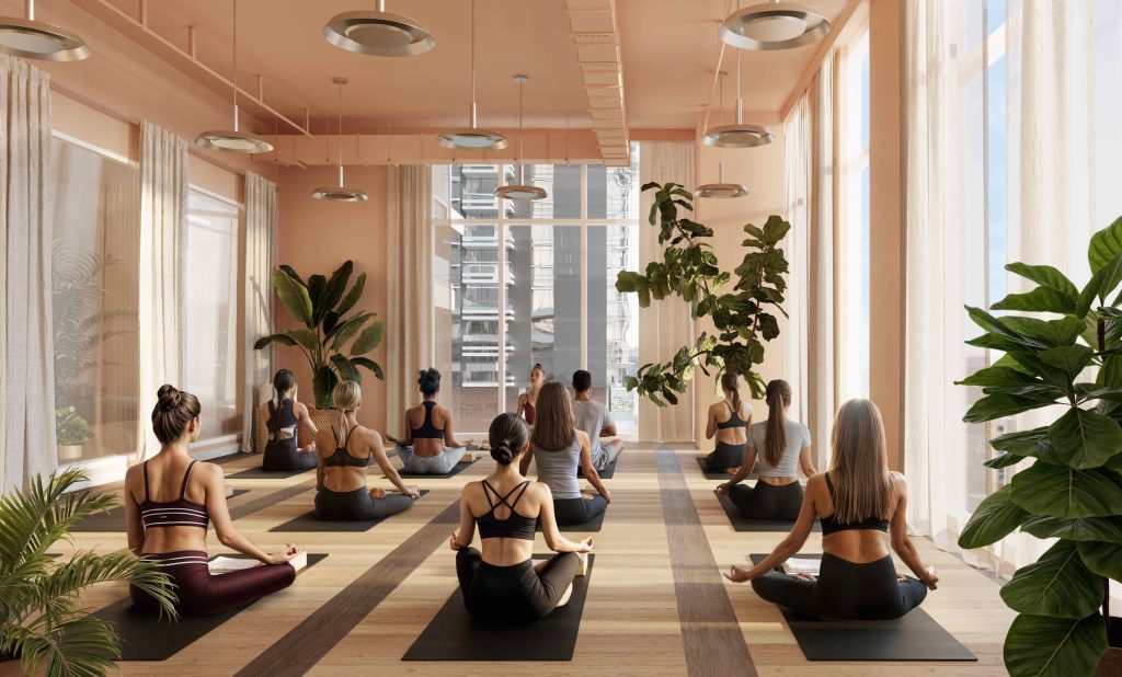 Yoga studio at Paseo, a downtown Austin apartment with wellness-focused amenities, featured in our apartments Austin review.