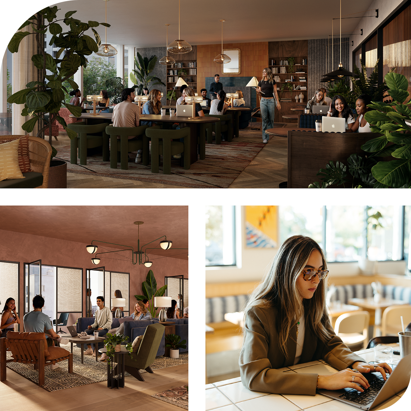 Collage of Paseo's two coworking lounges