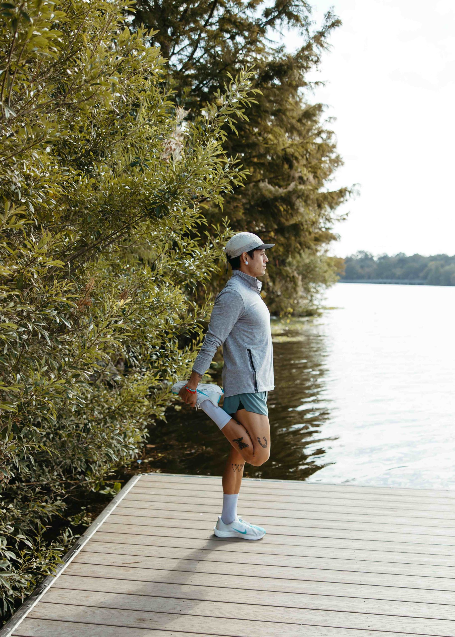 Guy warming up by Lady Bird Lake.