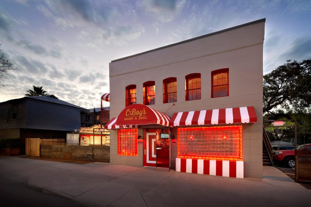 Exterior view of C-Boy’s Heart & Soul, a jazz club on South Congress known as one of the best live music venues downtown Austin, Texas. 