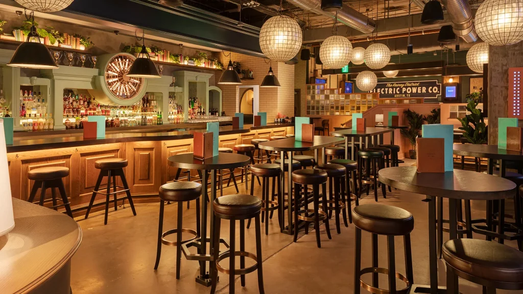  Interior image of Electric Shuffle, a restaurant known as one of the best brunch spots in Downtown Austin, Texas.