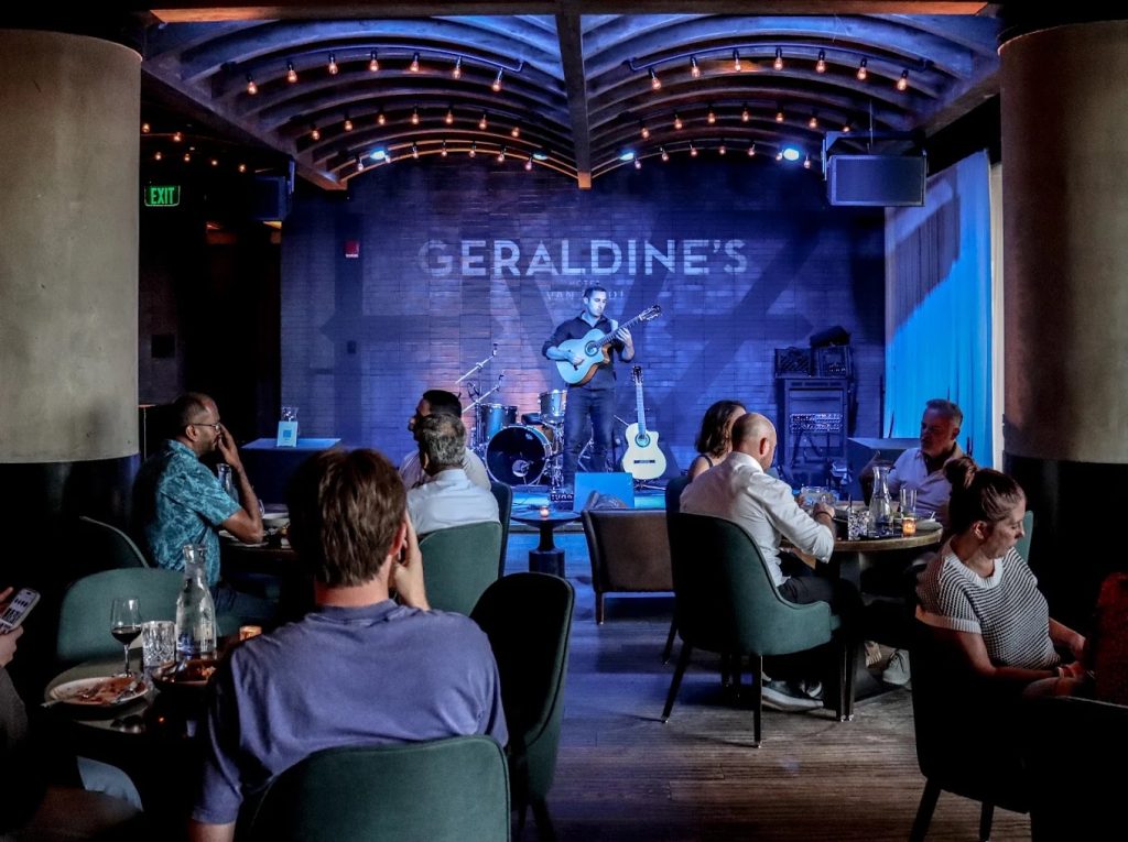 Interior of Geraldine’s at Hotel Van Zandt, known as one of the best live music venues downtown Austin, Texas.