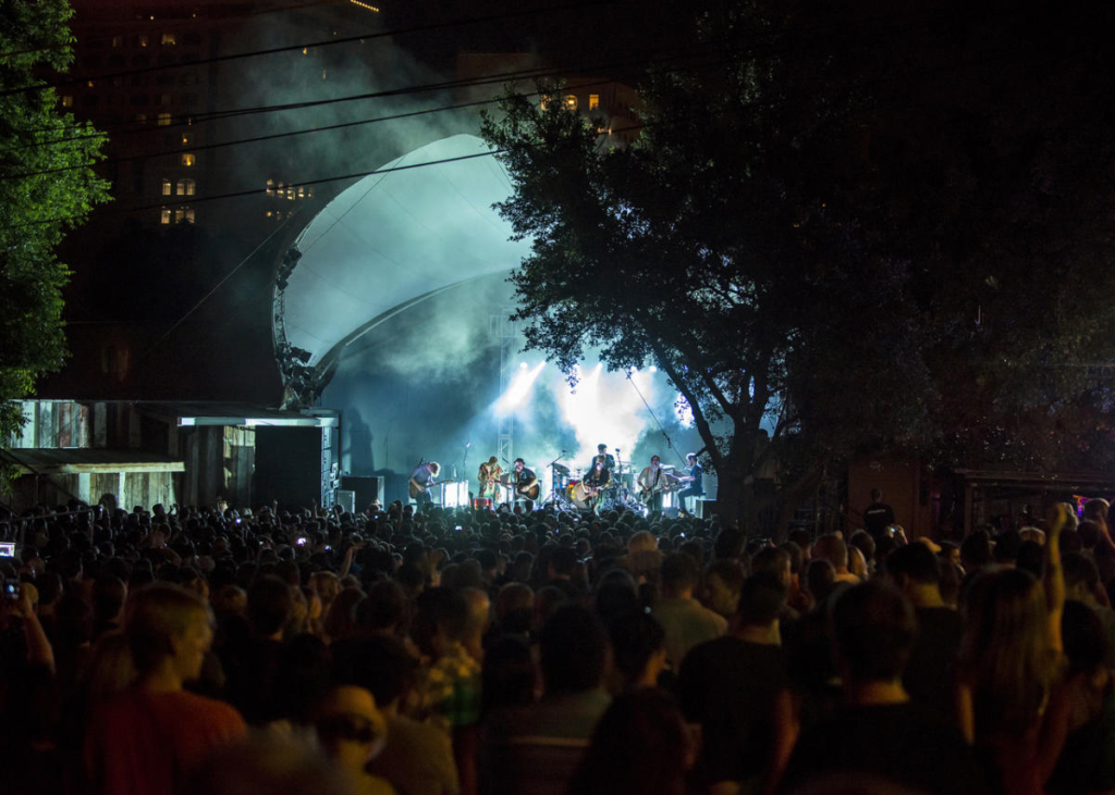 Live music at Stubb’s Bar-B-Q outdoor amphitheater, known as one of the best live music venues in downtown Austin, Texas. 
