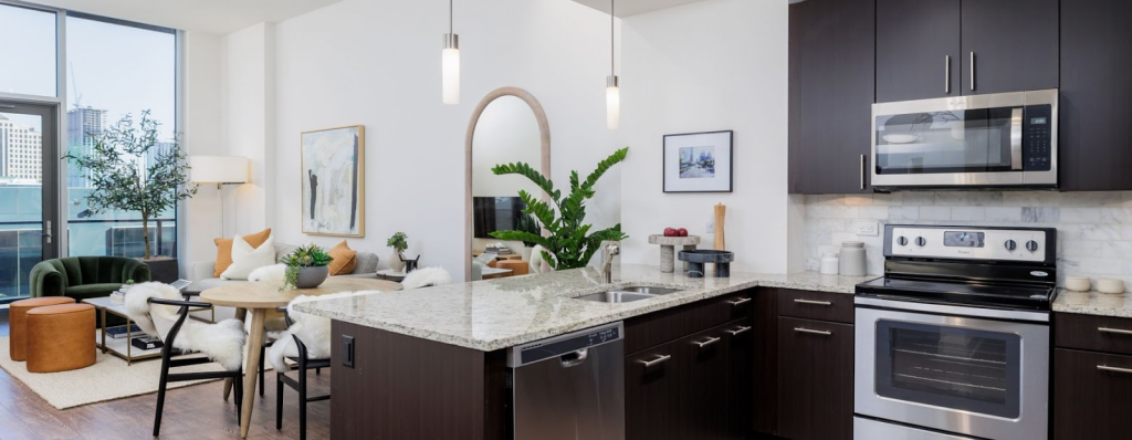 Kitchen and living space inside Northshore, luxury downtown Austin apartments