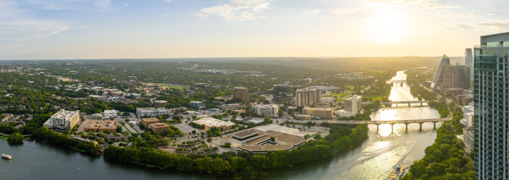 Views of Lady Bird Lake from Paseo, a luxury downtown Austin apartment.