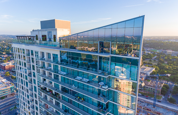 Exterior of The Bowie Austin, featured in this downtown apartments Austin review.
