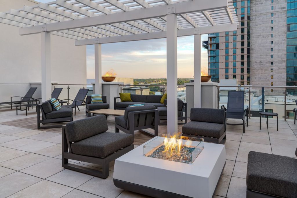 Rooftop terrace at Fairfield Inn & Suites, one of the best value hotels in downtown Austin.