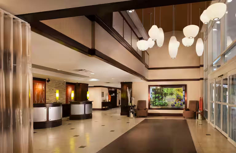 Hilton Garden Inn Austin Downtown’s lobby, a hotel in downtown Austin.