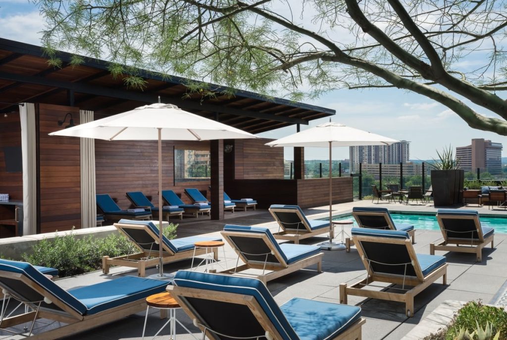 Pool of Hotel Van Zandt, a boutique hotel in downtown Austin near Rainey Street.