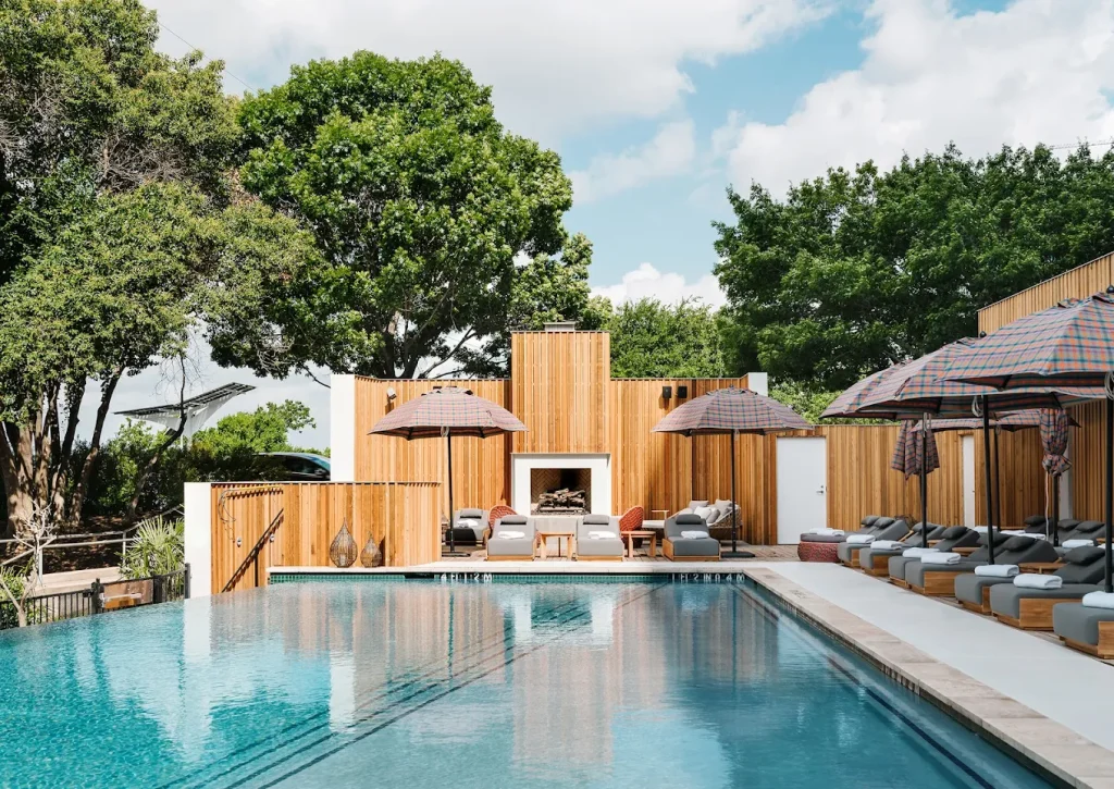 Poolside at The LINE, a boutique downtown Austin hotel with skyline views.