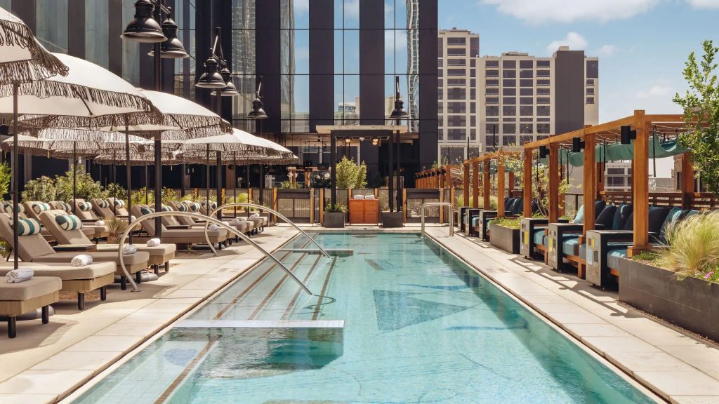 Tommie Austin hotel’s pool, a stylish newcomer among the best hotels in downtown Austin.