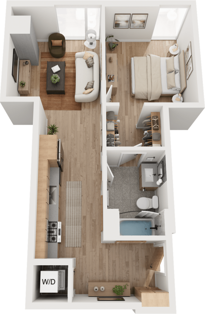 3D one-bedroom Floorplan Rendering of The Congress