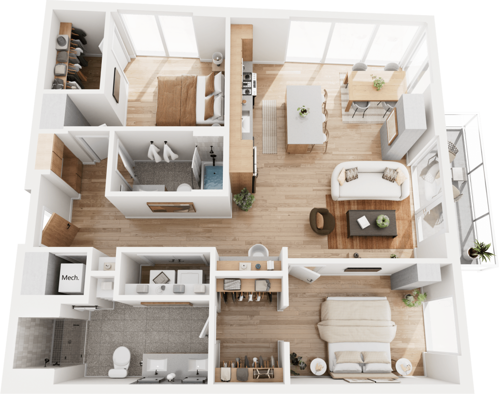 3D Rendering of The Lamar floorplan