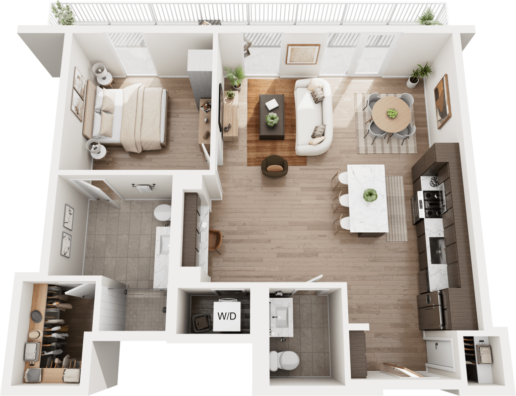 3D Rendering of The Pease one-bedroom floorplan