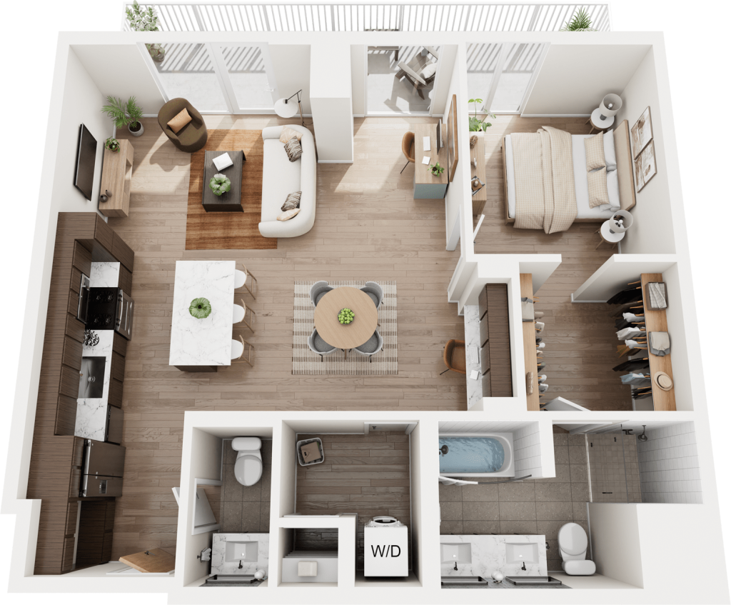 3D Rendering of The Scarbrough one-bedroom floorplan