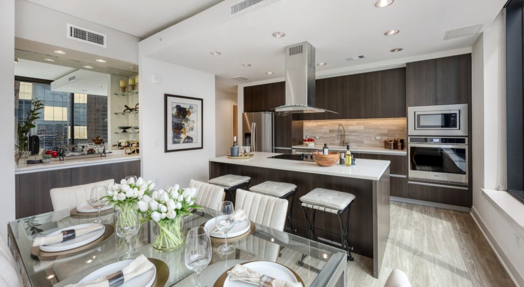 Interior finishes at Hanover Republic Square apartments in downtown Austin.