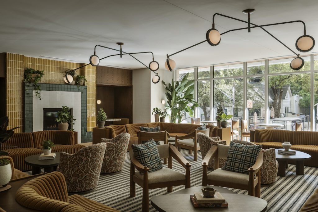 Bright and open coworking lounge on the second floor of Paseo in downtown Austin.