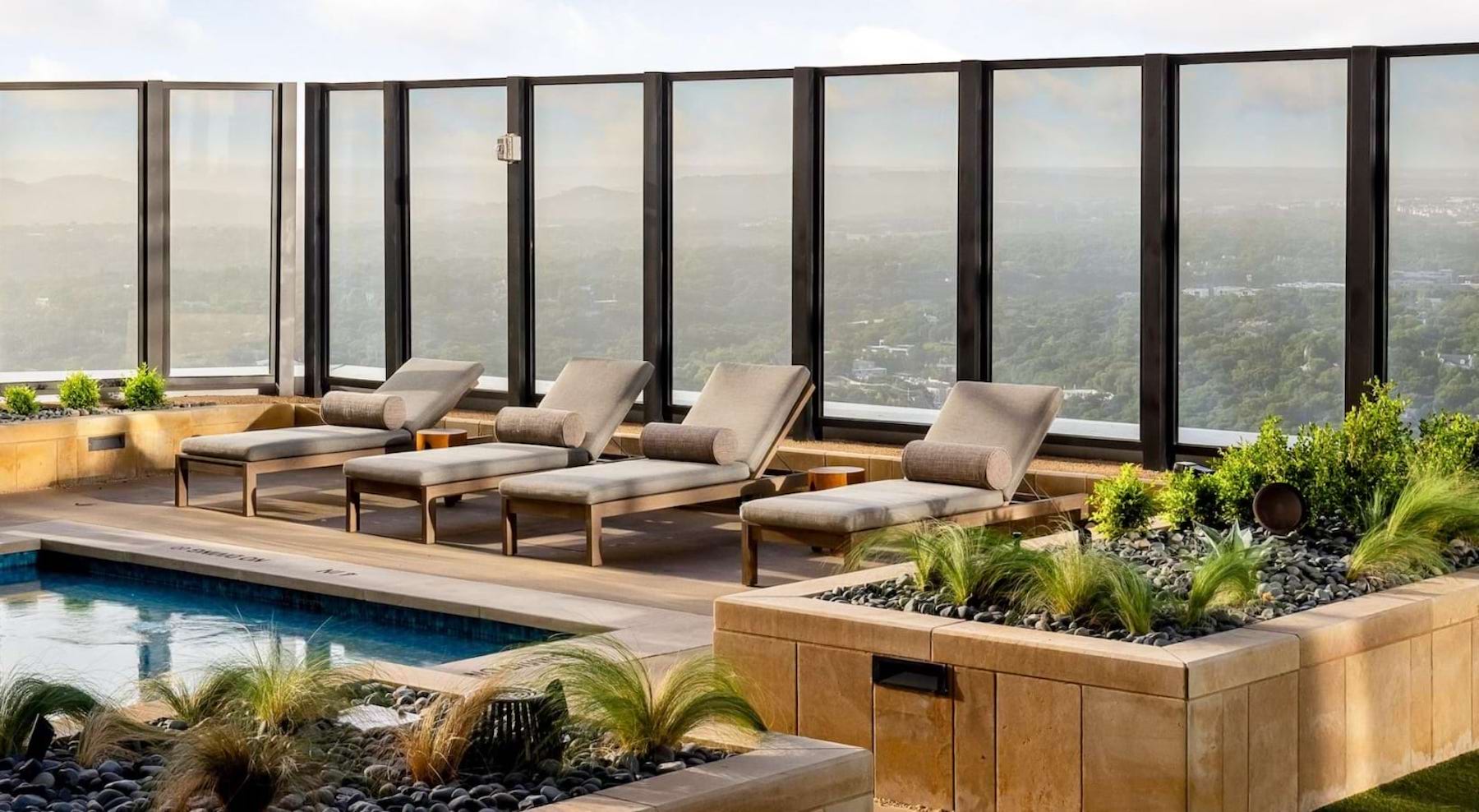 Poolside at Residences at 6G in downtown Austin.