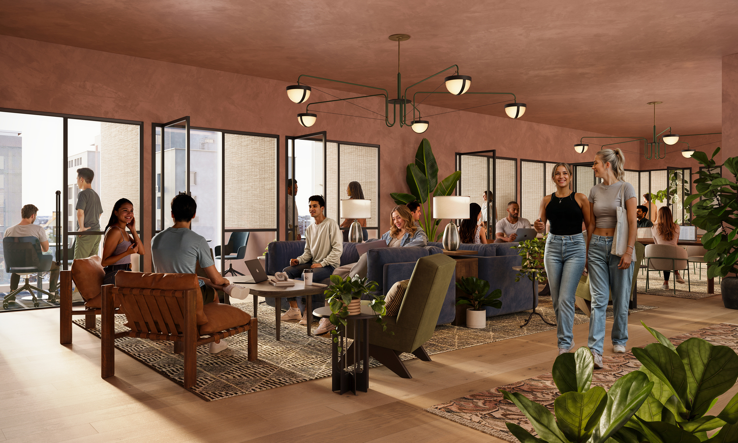 Rendering of Level 13 Coworking Lounge.