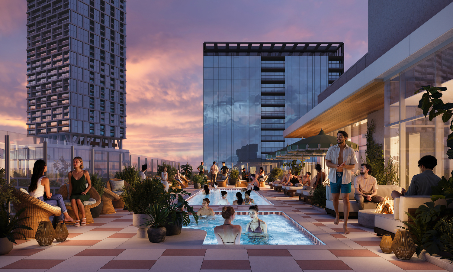 Rendering of Paseo Rooftop Pool.