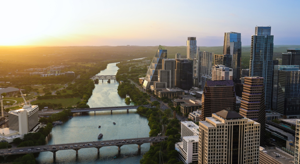 Downtown Austin skyline from above.